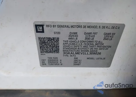 2020 GMC Terrain Fwd Sle из США, поврежденный, VIN 3GKALMEV1LL309026